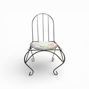 Vintage Metal Plant Stand with Ceramic Tile Seat 12"